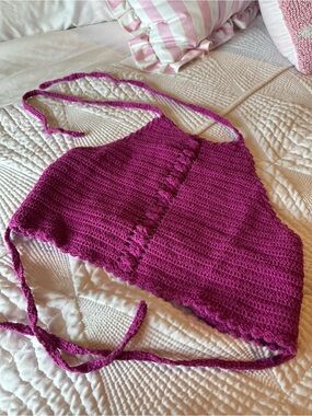 Crochet Halter Top in Deep Magenta